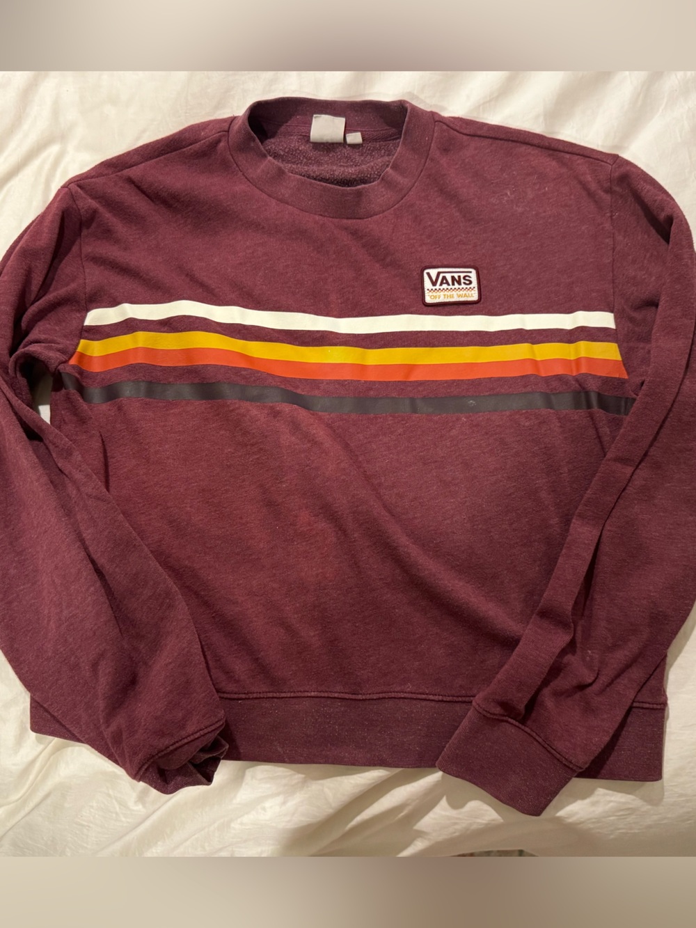 Vans Women’s Maroon Crewneck Sweatshirt with Retro Stripe